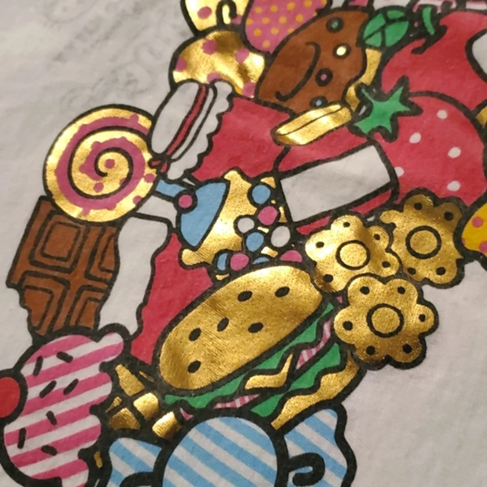 *rare* Hello Kitty gold sweets dual graphic tee sz s - Picture 3 of 9
